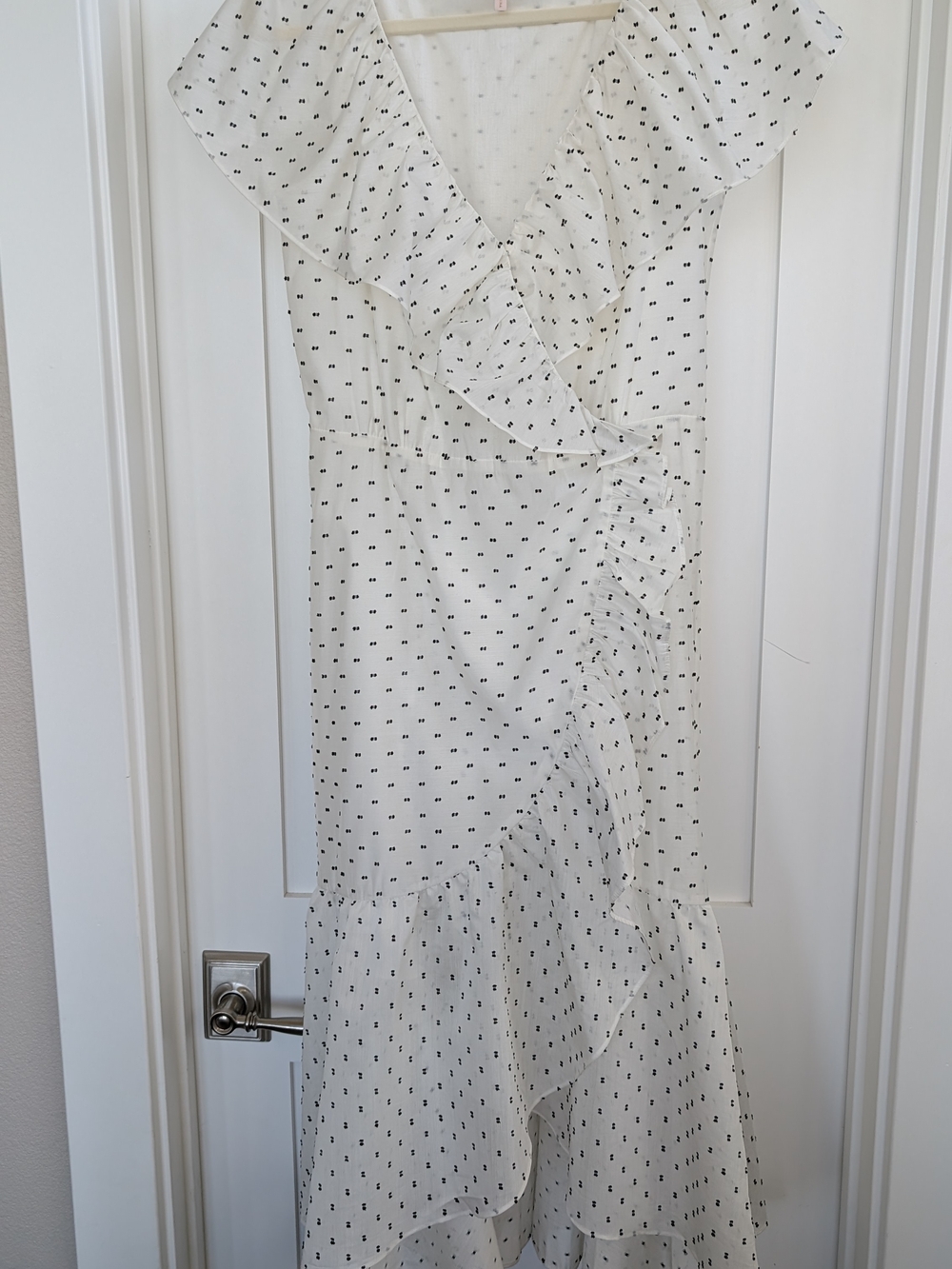 Rebecca Taylor Clip Dot Ruffle Midi Dress Size 10 Ivory Black NWOT